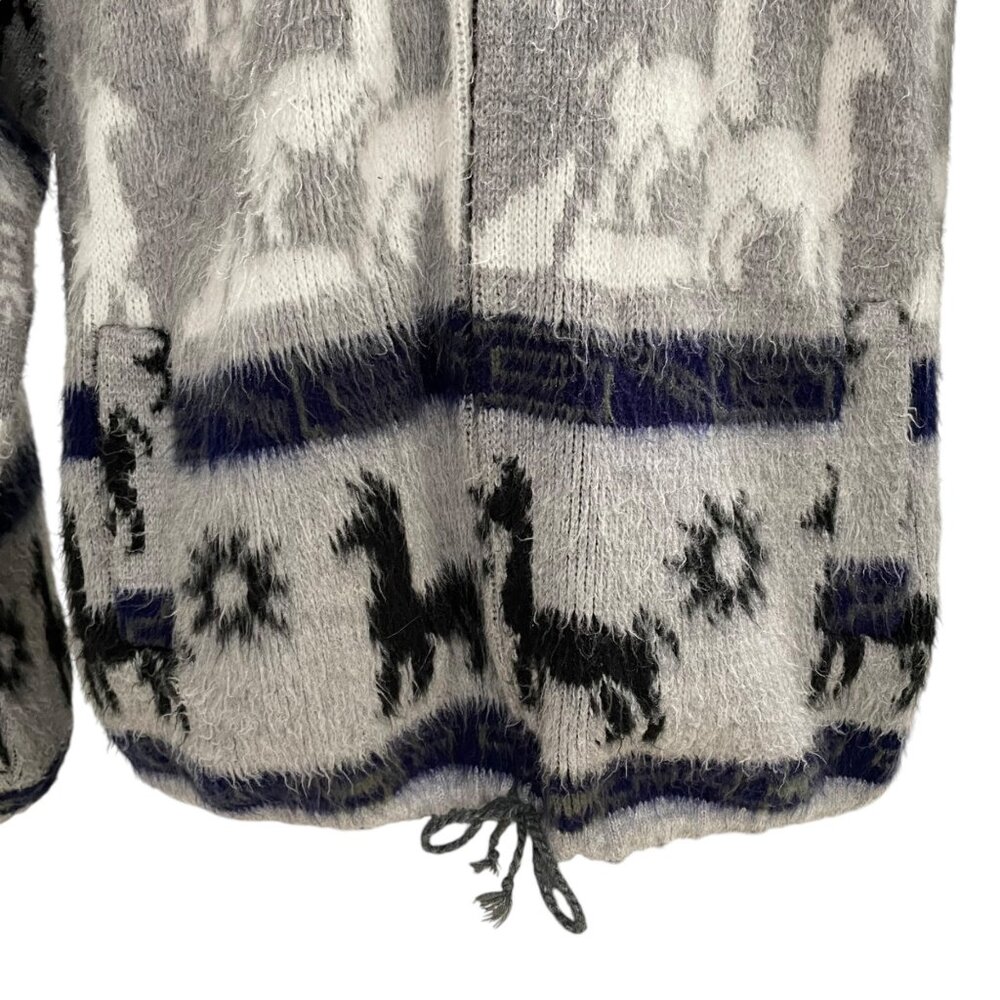 Gray Alpaca Patterned Zip-Up Sweater - image 12